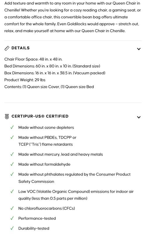 Bean Bag - Queen - Chenille