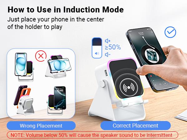 5-in-1 Wireless Induction Audio & Bluetooth Speaker with Phone Holder, 3500mAh Rechargeable Emergency Power Bank, 8 RGB Ambient Light, 360° Adjustable Mobile Tablet Stand– Gifts for Friends, Family,TikTokShopHolidayHaul