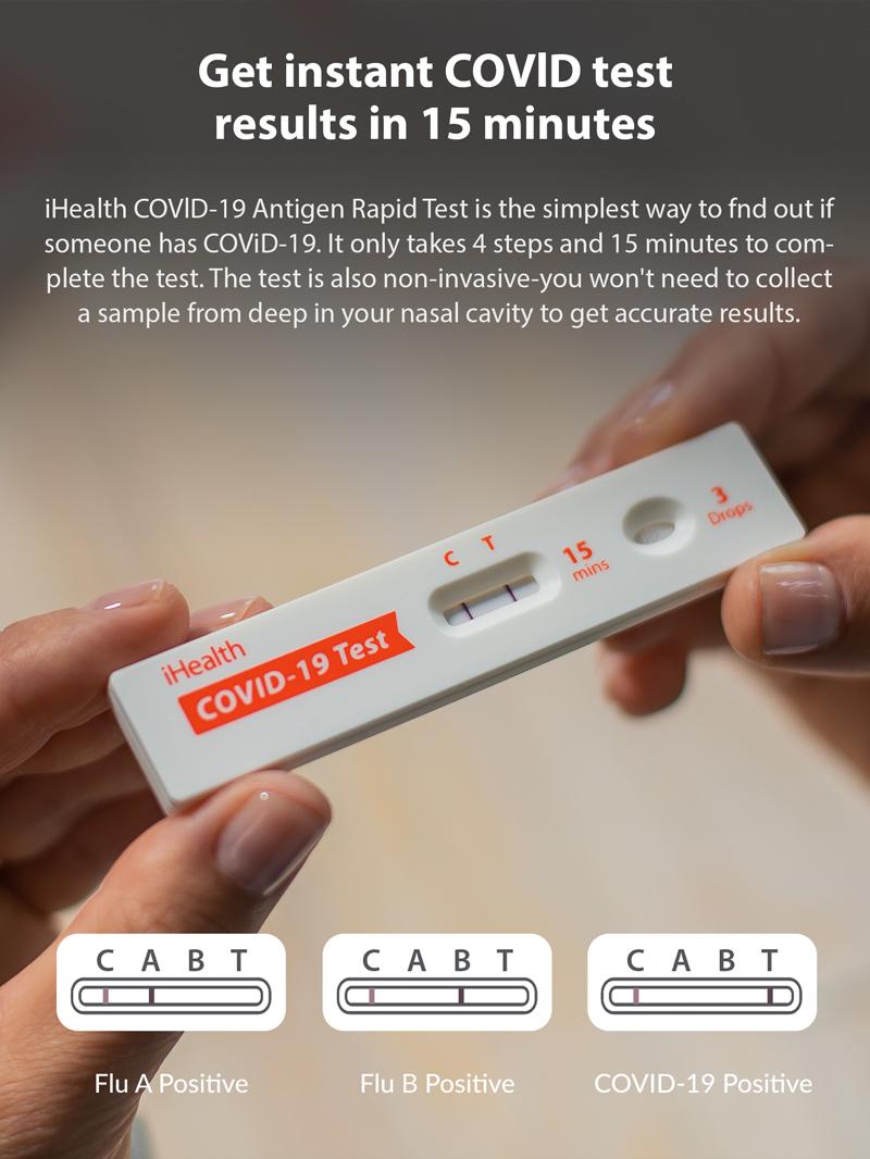 iHealth COVID-19 Antigen Rapid Test, 1 Pack, 5 Tests Total, FDA EUA Authorized OTC at-Home Self Test, Results in 15 Minutes with Non-invasive Nasal Swab, Easy to Use & No Discomfort