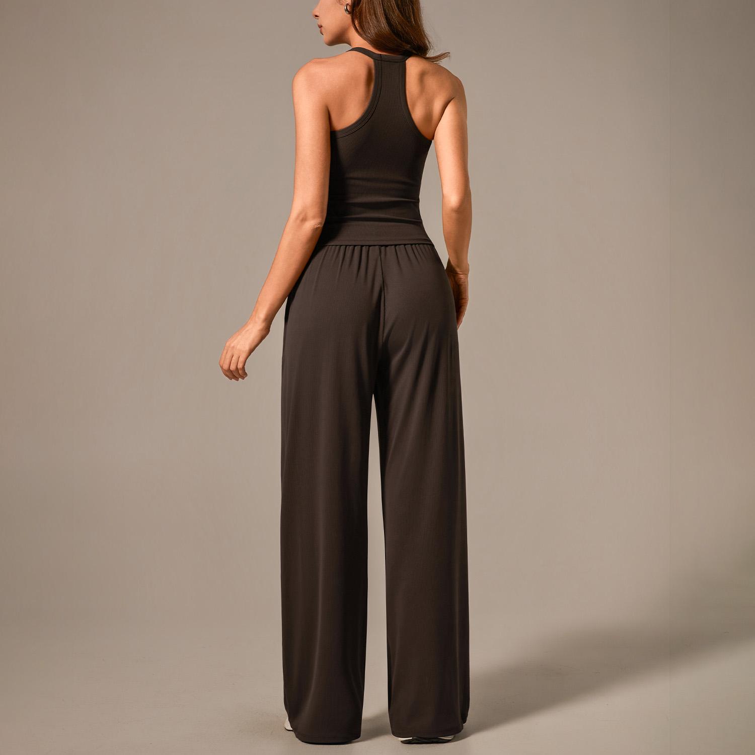 TimeOFF Women's Ribbed Two-Piece Set – Sleeveless Tank Top & Wide-Leg Pants with High Stretch Fabric, Pocket Design & Flexible Fit for Comfortable Movement & Secure Storage, Ideal for Casual Outings, Yoga & Daily Wear TimeOFF Women's Ribbed Two-Piece Set – Sleeveless Tank Top & Wide-Leg Pants with High Stretch Fabric, Pocket Design & Flexible Fit for Comfortable Movement & Secure Storage, Ideal for Casual Outings, Yoga & Daily Wear