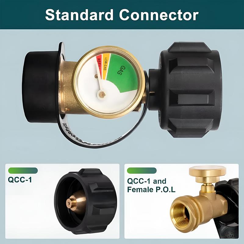 VAYWET Propane Gas Adapter Connector Universal Level Indicator 5-40lb Tanks, High Pressure Camping Grill Pressure Gauge, Propane Gas Tank Adapter On-off Control Valve Outdoor Kitchenware RV Camper Cylinder BBQ Gas Grill Heater QCC1/Type 1 Connection