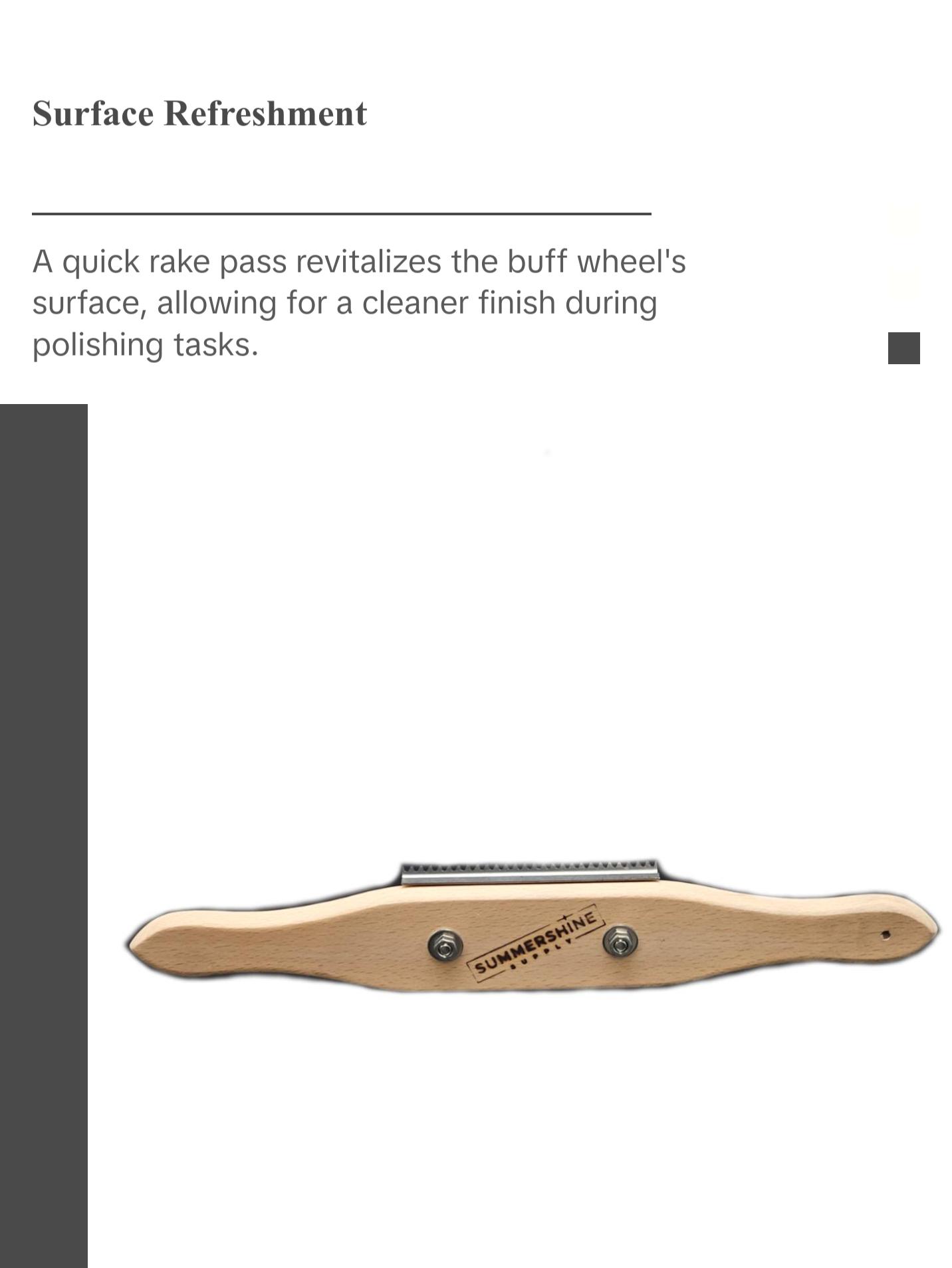 Buff Rake by SummerShine Supply with Wooden Handle and Metal Bands, Designed for Comfort and Versatile Use