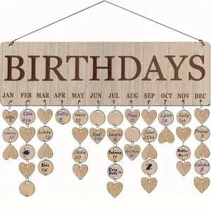 Wooden Family Birthday Reminder Calendar Board Decorative Birthday Tracker Plaque Wall Hanging with 100 Wood Tags and Holes/Family Sayings Pattern