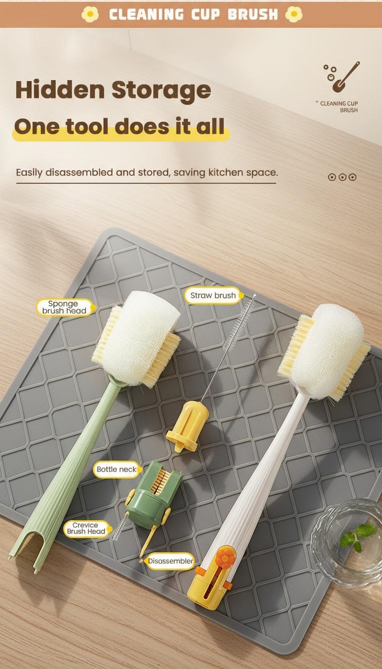 5-in-1 Bottle & Straw Cleaning Brush – Multifunctional Tool for Bottles, Cups, Straws (Cream White/Jasmine Green)-suhui