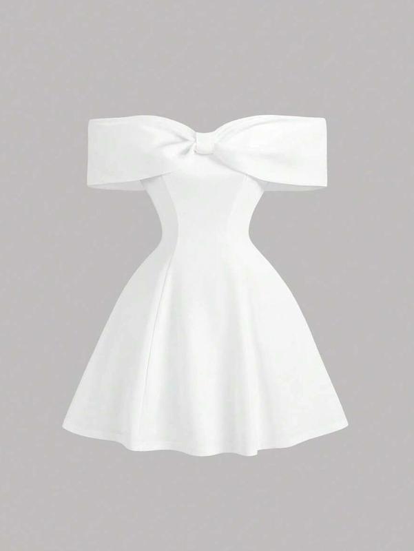 Women’s Pink Off-The-Shoulder Bowknot Mini Cocktail Dress – Elegant Party & Date Night Dress