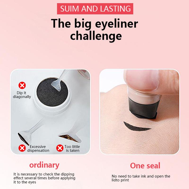 Eyeliner Pen, equipped with a foldable tip, featuring long-lasting, quick-drying, water-resistant and non-fading properties. Eyeliner tool stamp, equipped with lazy dual-head tips (black and brown)