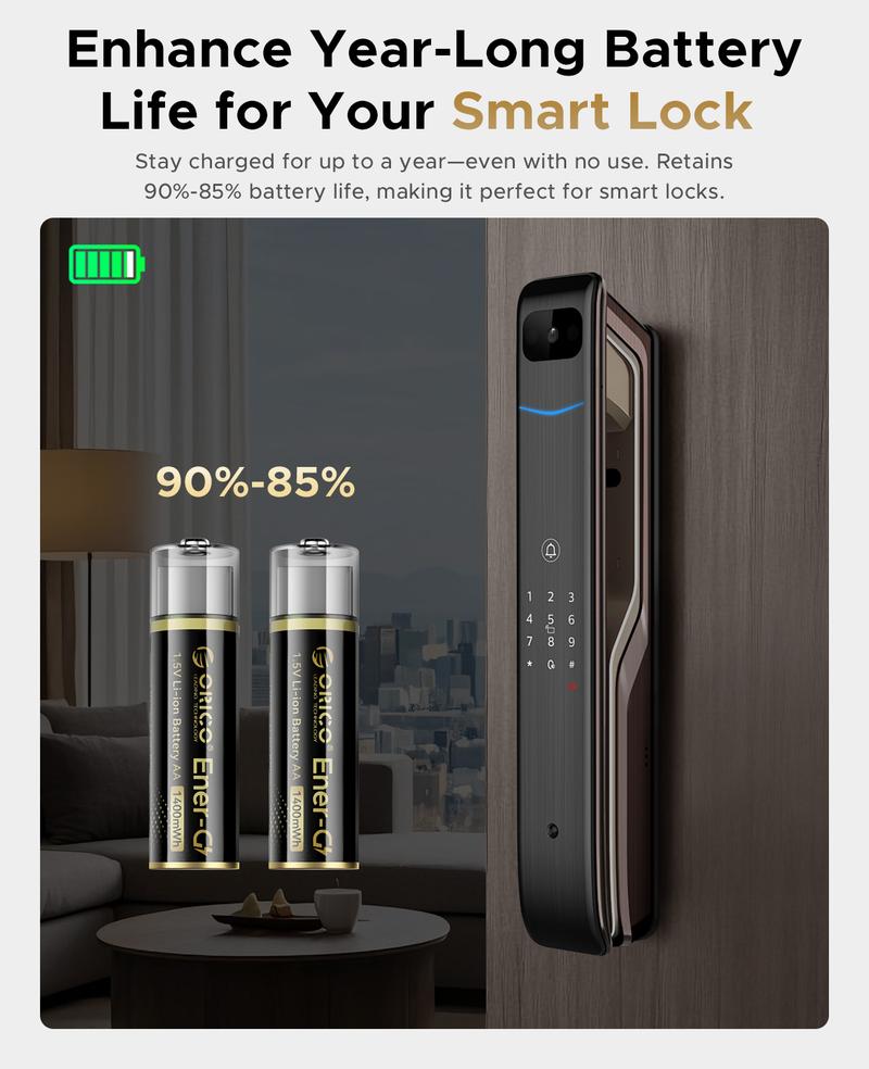 ORICO Ener-G Lithium ion Battery Rechargeable AA Batteries 1400mWh USB-A Direct Charging 1.5H Fast Full-Charged 1500 Cycles for Mouse Keyboards RC Remotes Flashlights-EG5A