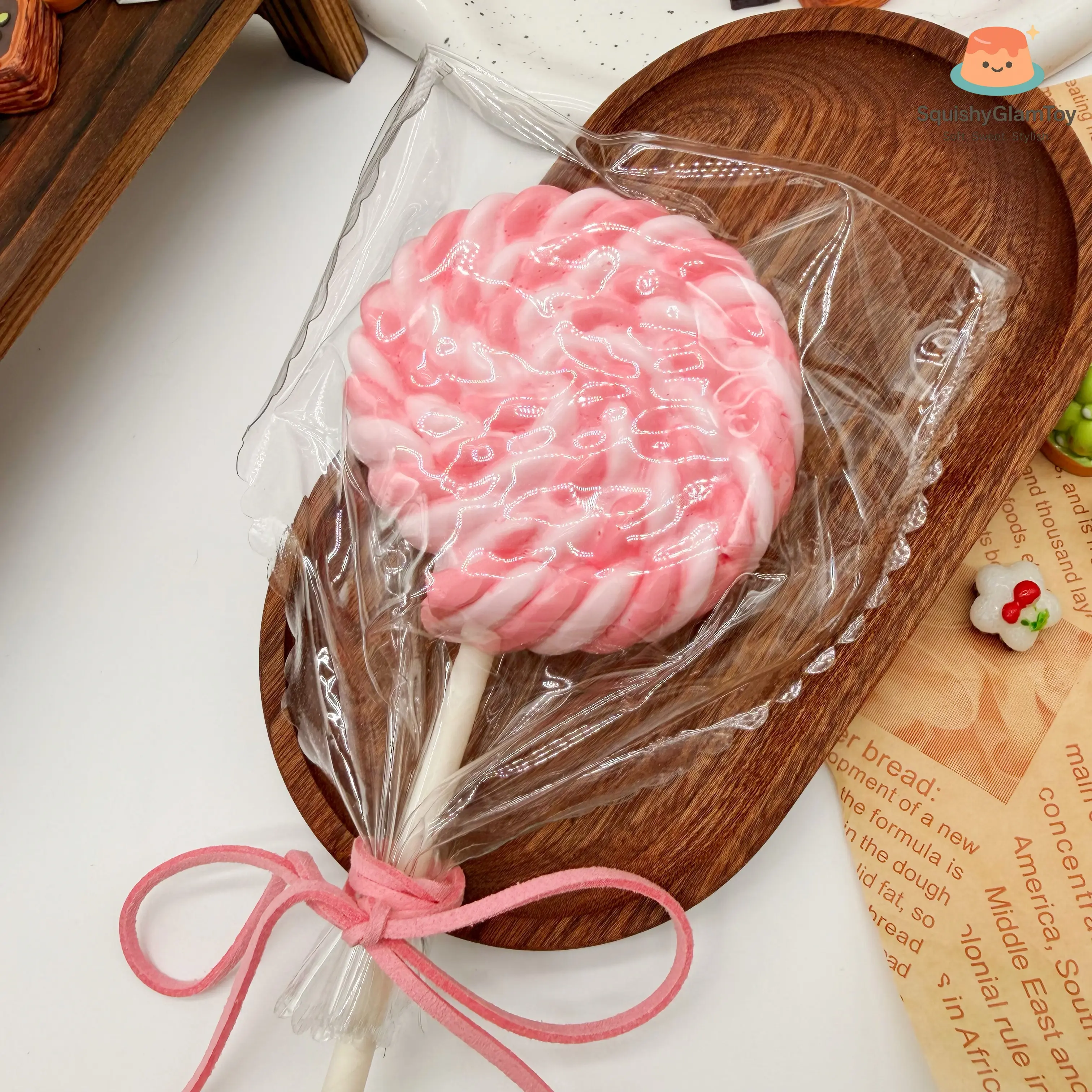 SquishyGlamToy Strawberry Milk Lollipop Squishy  Creamy Pink Swirl | Candy Style | Taba Squishy | Soft Slow Rising