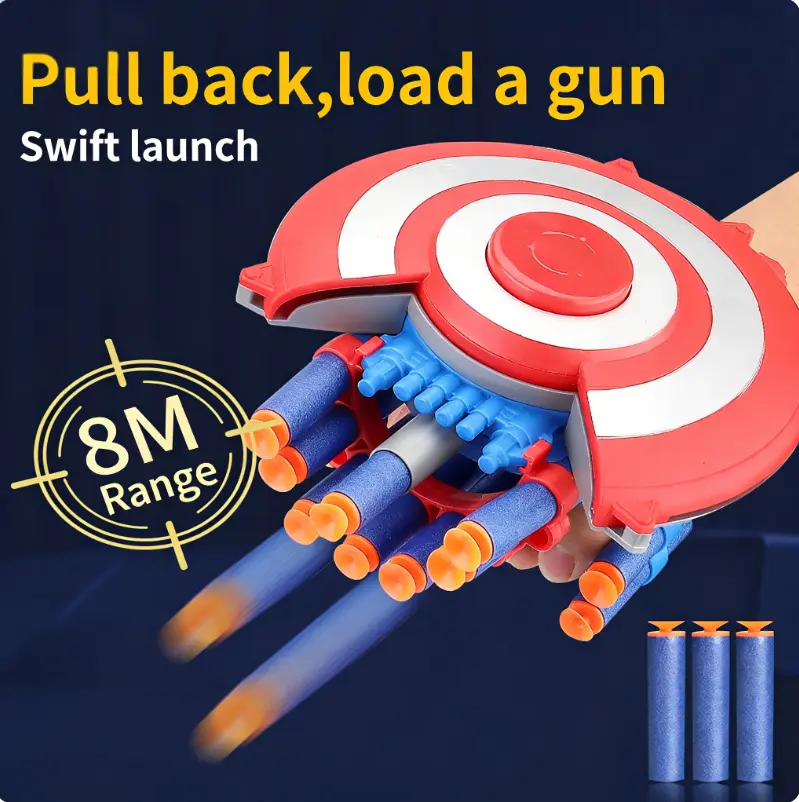 Unisex Superhero Wrist Dart Launcher Toy - Transforming Shield, Pull-Back Loading, 8M Shooting Range, PVC-Free, for 10-12 Yrs Kids, Sports Outdoor Blaster Toy