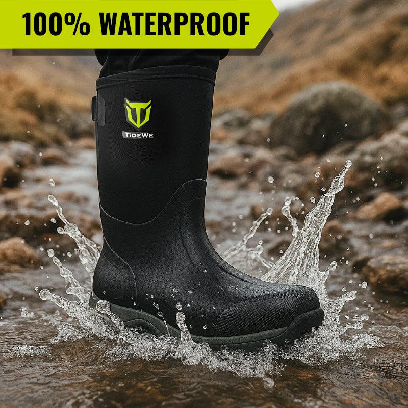 TIDEWE Work Boots Puncture-Proof with Steel Toe & Shank, Waterproof Anti Slip Rubber Boots for men worker, 6mm Neoprene Outdoor Boots Boy Footwear Walking Shoes Comfort Rain Shoes for Men steel toe boot men s boots work Closed Onyx