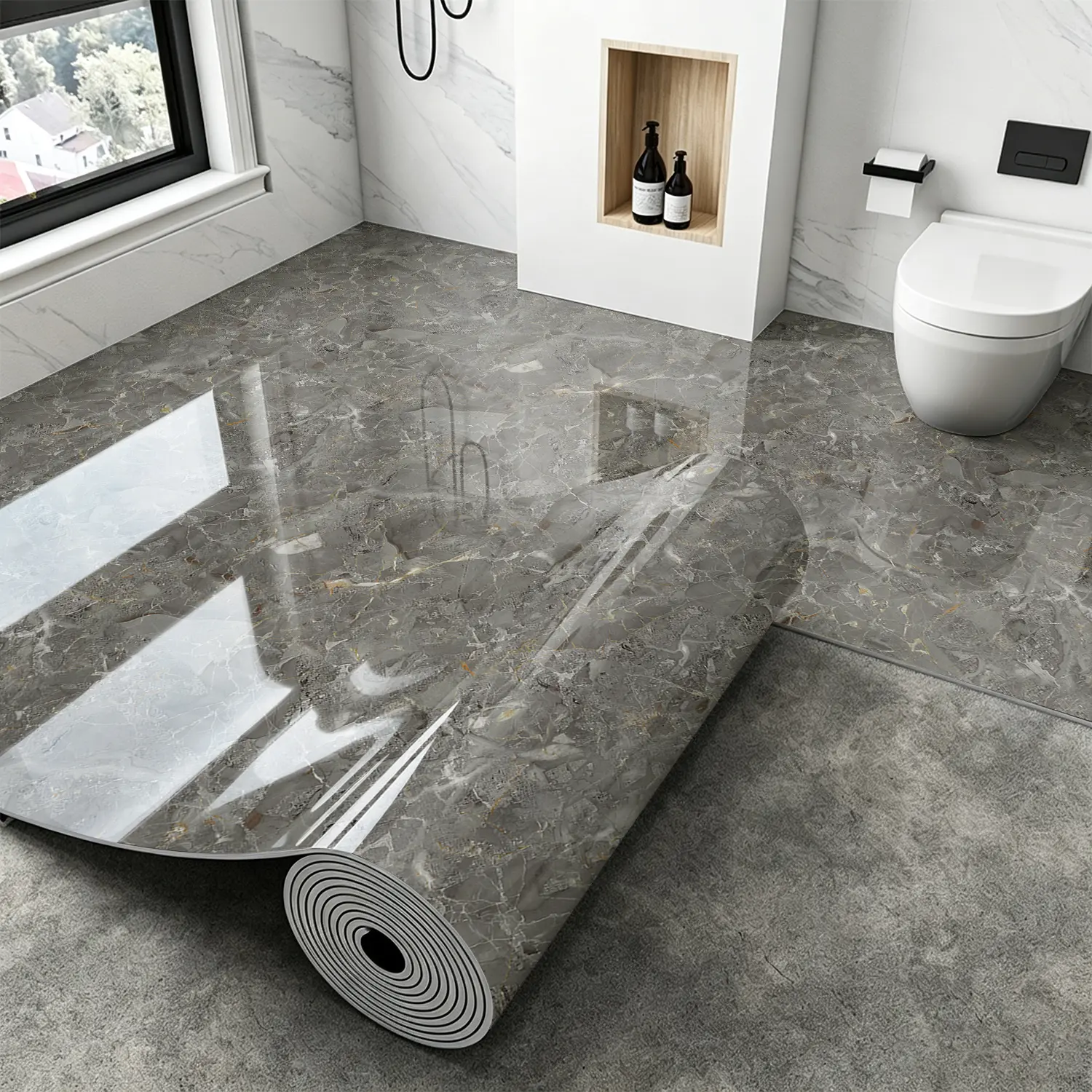 Thickened Self-Adhesive Marble Wallpaper - Waterproof Removable Marble Texture Panel, Luxurious Marble Appearance, Easy DIY Installation, Suitable for Kitchen, Bathroom, Living Room Walls and Floors. Winter Decal