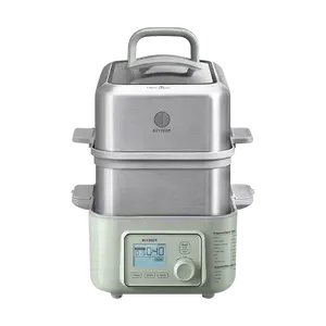 BUYDEEM G563 10L Double-Layer Steamer Pot Set - Smart Electric Steamer with Timer, Keep Warm, Rapid Steam, Ideal for Home Cooking & Gifts (Shallow Fir Green)