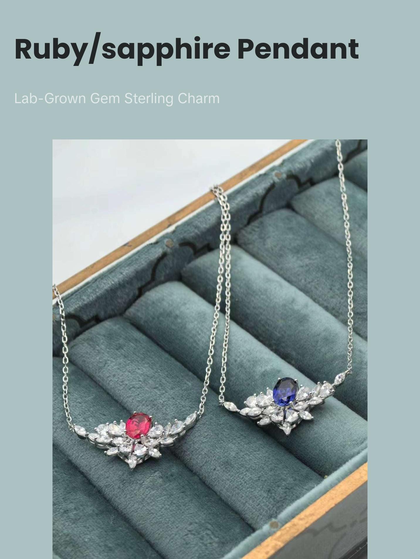 1.56ct Lab-grown Ruby / Sapphire Silver Necklace - Tilted wings Style