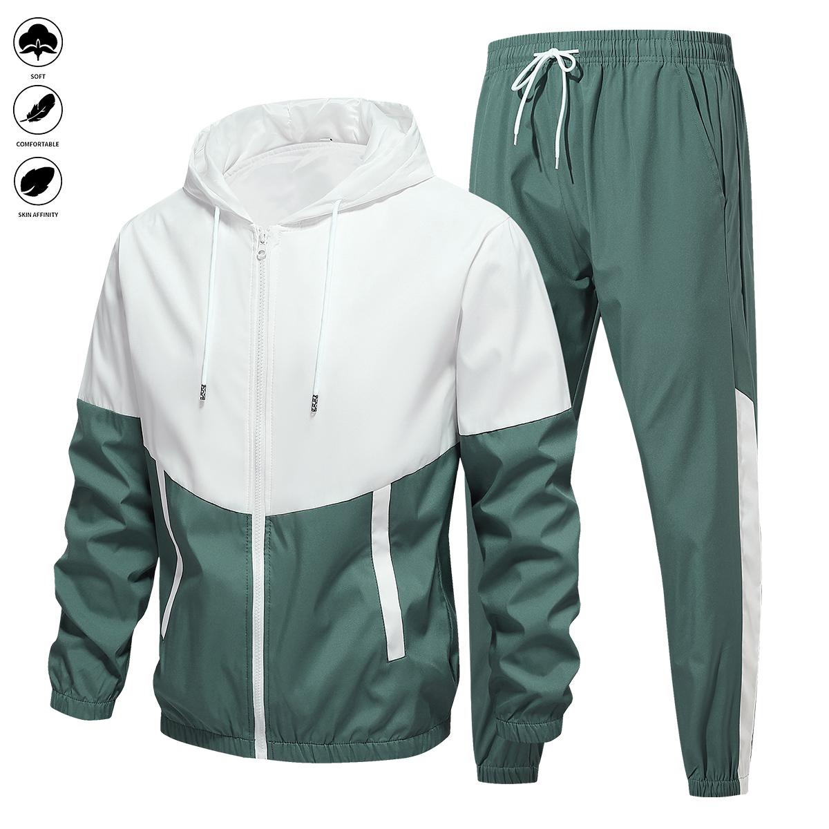 Men's and women's universal fashionable sports set, color-matched patchwork, drawstring, hooded jacket, comfortable and breathable sports pants, suitable for all seasons and great as an outdoor or festival gift.