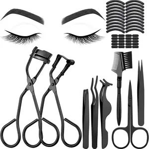48 Pcs Eyelash Curler Makeup Tools Set with Mini Curler Kit Eyebrow Tweezers Brush Comb Scissors Silicone Pads Ergonomic Design for Comfort and Versatility