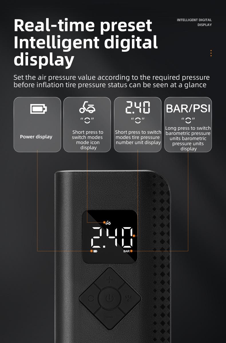 ROCKBROS A13 Mini Wireless Handheld Tire Inflator Tool, 150PSI High Pressure Portable Inflator, 2000mAh Smart Control Fast Inflation Cycling Air Pump with LED Light, Wireless Tire Inflator