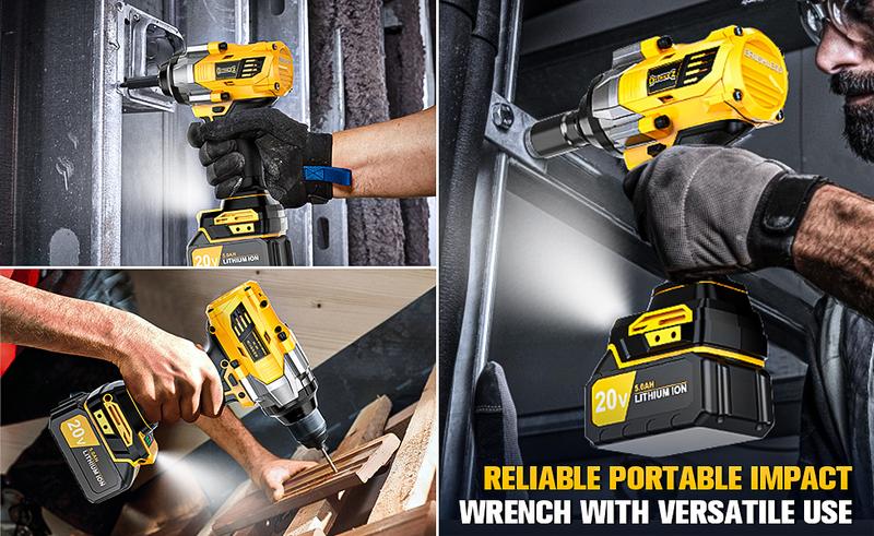 1000FT-LBS (1300N.m) Cordless 1/2" Impact Wrench with 1*Battery Compatible with Makita, Brushless Impact Gun with 6 Sockets, 2100RPM for Car & Truck