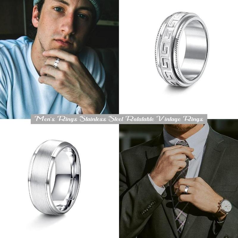 MILACOLATO 6PCS  316L Stainless Steel Mens Rings Rings for Men Women Rings Vintage Mens Thumb Rings Silver Engagement Rings Wedding Band Fidget Mens Ring Set Daily