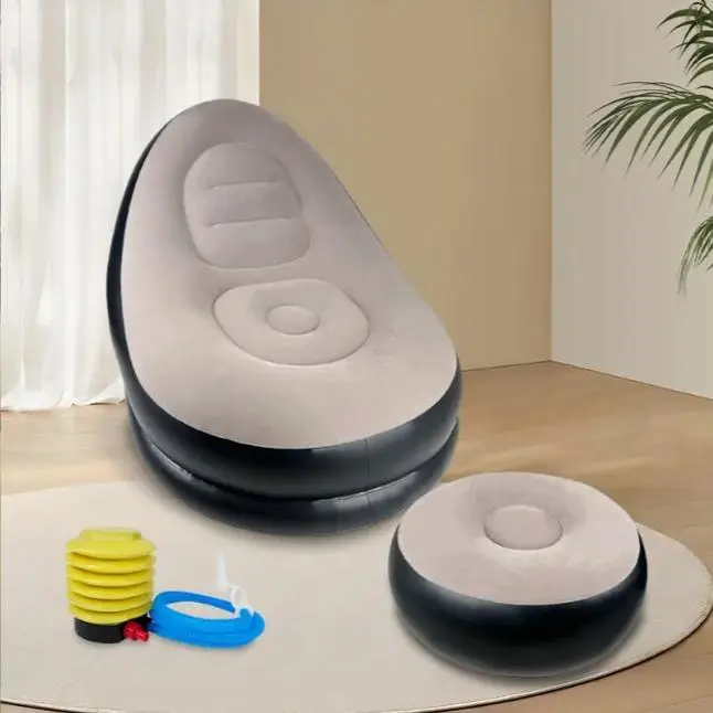 Inflatable Lounge Chair with Footrest - Ergonomic Inflatable Couch, Foldable Comfy Sofa Couch, Portable Furniture for Indoor-Outdoor Living Room, Travel Camping Home Supplies, Portable Chair