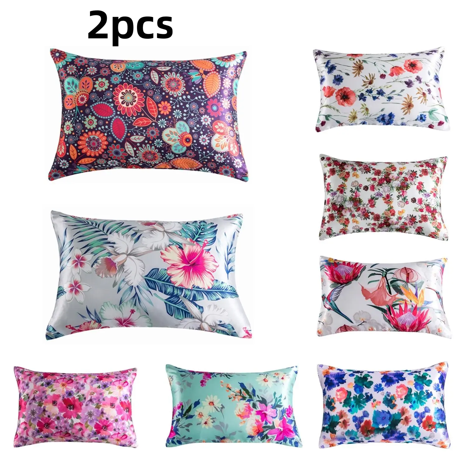 Floral Pattern Satin Pillowcase, Silky Satin Bedding, Bed Linens, 2 Counts/set Soft Comfortable Pillowcase without Filler, Pillow Protector for Home Bedroom Dormitory