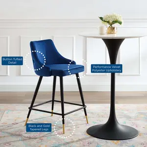Modway Adorn Performance Velvet Counter Stool in Navy