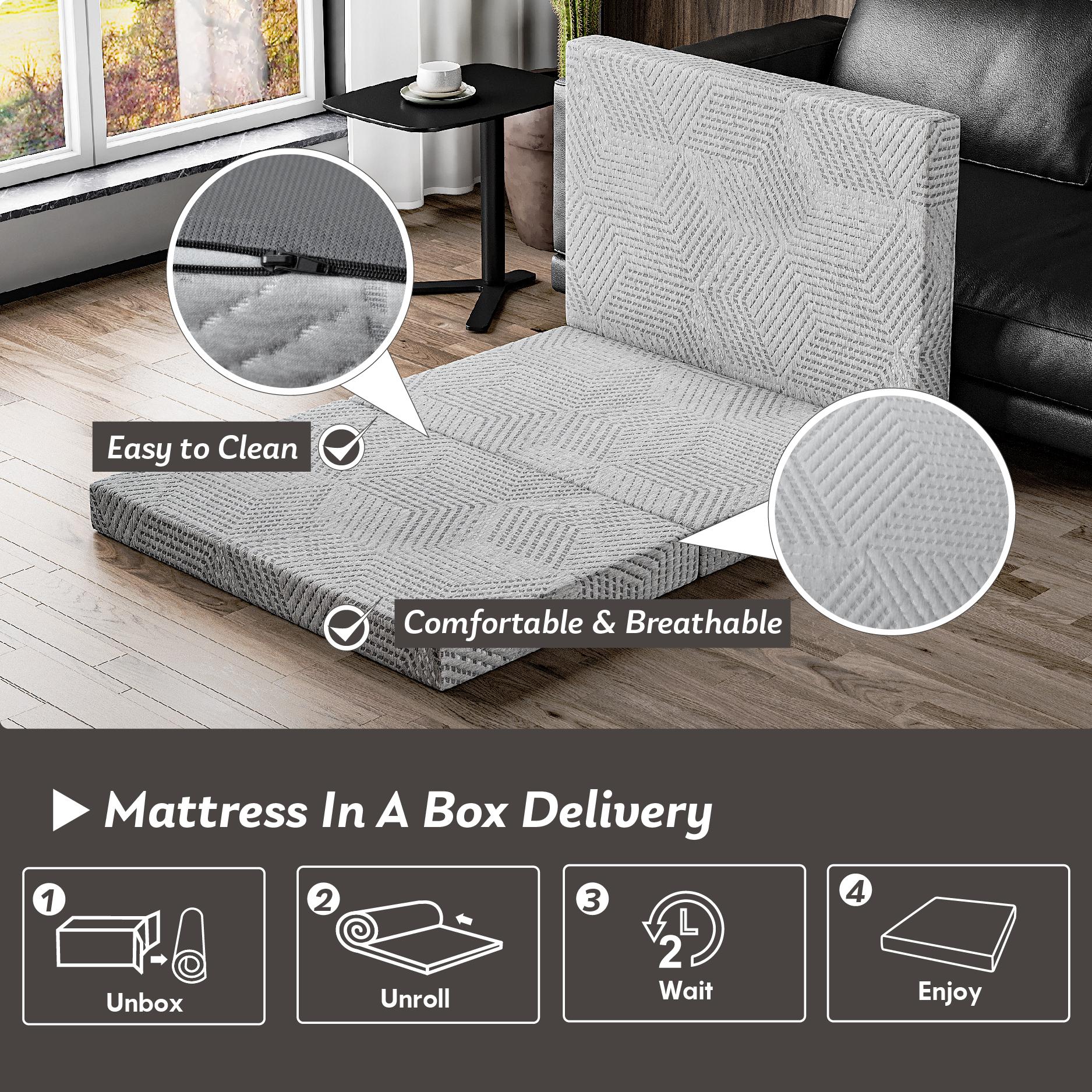 EGO Tri Folding Memory Foam Topper, Travel and Yoga Mats, 4 inch Single topper with Washable Cover, Twin Full Queen King