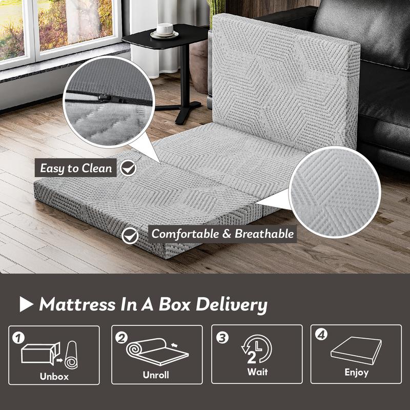 EGO Tri Folding Memory Foam Topper, Travel and Yoga Mats, 4 inch Single topper with Washable Cover, Twin Full Queen King EGO Tri Folding Memory Foam Topper, Travel and Yoga Mats, 4 inch Single topper with Washable Cover, Twin Full Queen King