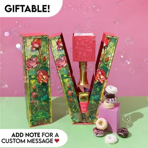 Rose Bubble Box By Send A Cake - A beautiful Valentine's Day gift featuring a delightful surprise of flying bubbles, a variety of cake donuts, and a gorgeous box! - Great for loved ones, anniversaries, or any other special celebration!