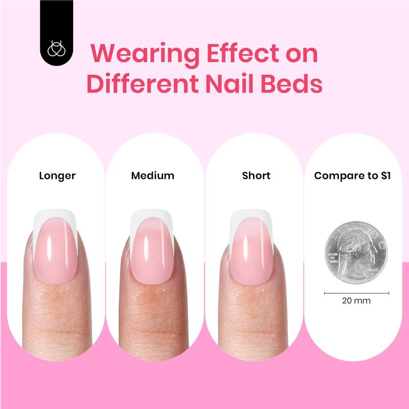 Beetles X Press On Nails Kit Short Square French Tip with 150Pcs Pink Tips Glue Remover Top Coat & Nail Lamp for Flawless DIY Nails