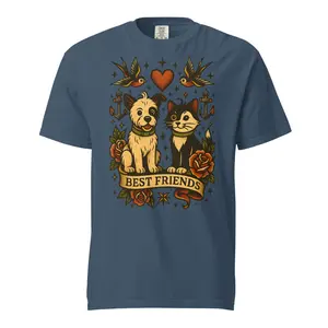 Puppy’s Love Tattoo Dog T-Shirt Heavyweight Tee 100% Ring Spun Cotton Garment Dyed Unisex Fit Tattoo Inspired Artwork