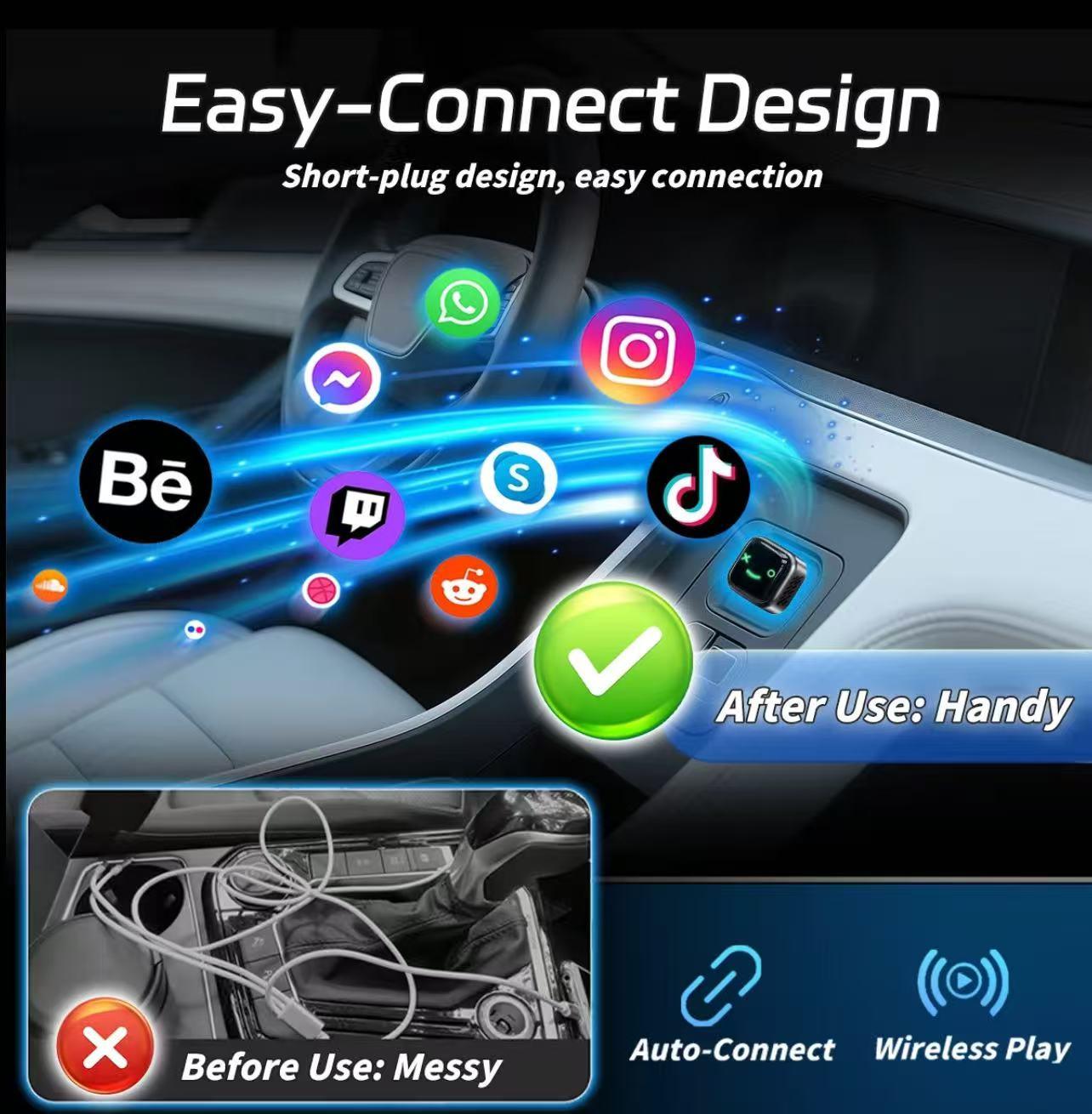 2026 Wireless CarPlay Adapter Android Auto Compatible for iPhone & Android Plug and Play Mini Size WiFi & Bluetooth Stable Connection Suitable for Factory Wired Cars Carplay Dongle Connectivity