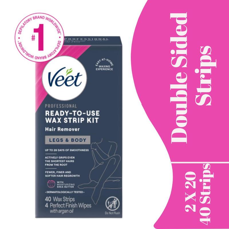Veet Ready-to-Use Dermatologically Tested 2-sided 20 Strips Hair Remover Wax Strip Kit for Legs & Body Waxing Set Veet Ready-to-Use Dermatologically Tested 2-sided 20 Strips Hair Remover Wax Strip Kit for Legs & Body Waxing Set