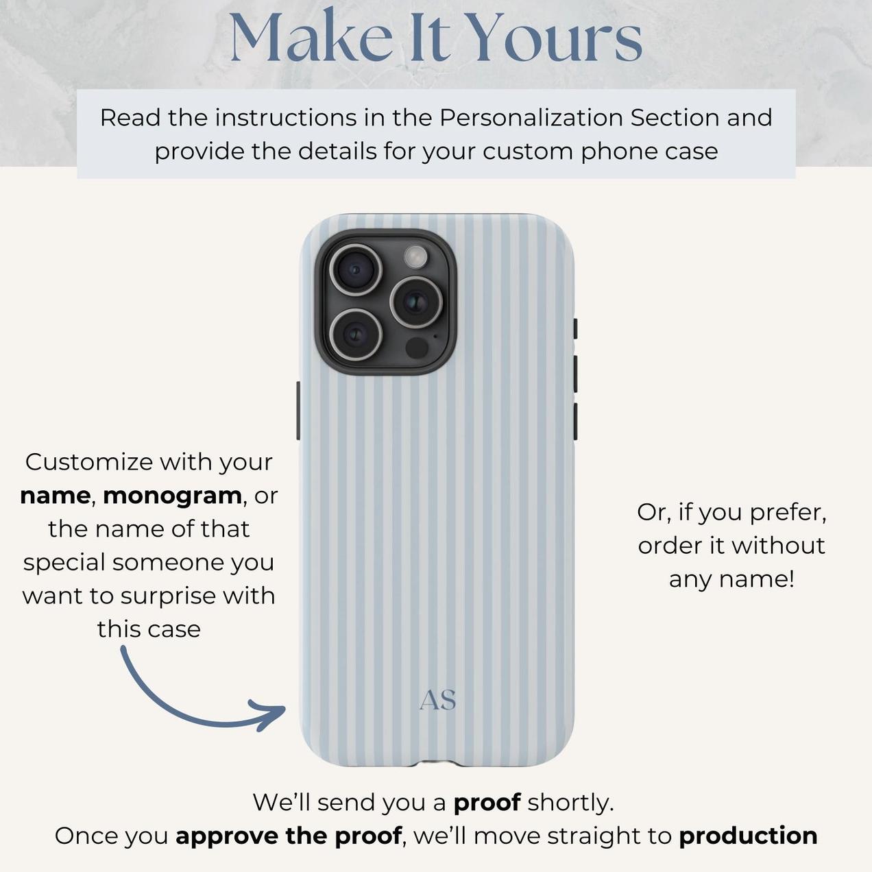 Personalized Blue Phone Case Custom Monogram Phone Case Aesthetic Striped Phone Case Summer Coastal Phone Case Preppy Phonecase Blue Beachy