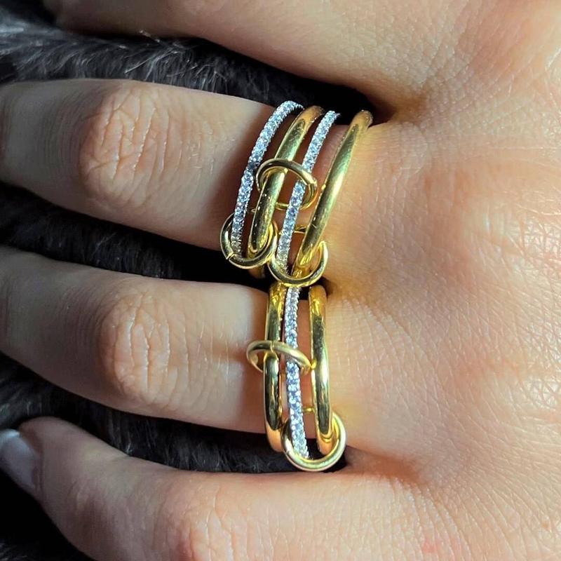 Tewiky Gold  Interlocked Stackable Rings for Women - Statement Multi Ring Mixed Metals Stack - Cubic Zirconia Two-Toned Stacking Jewelry
