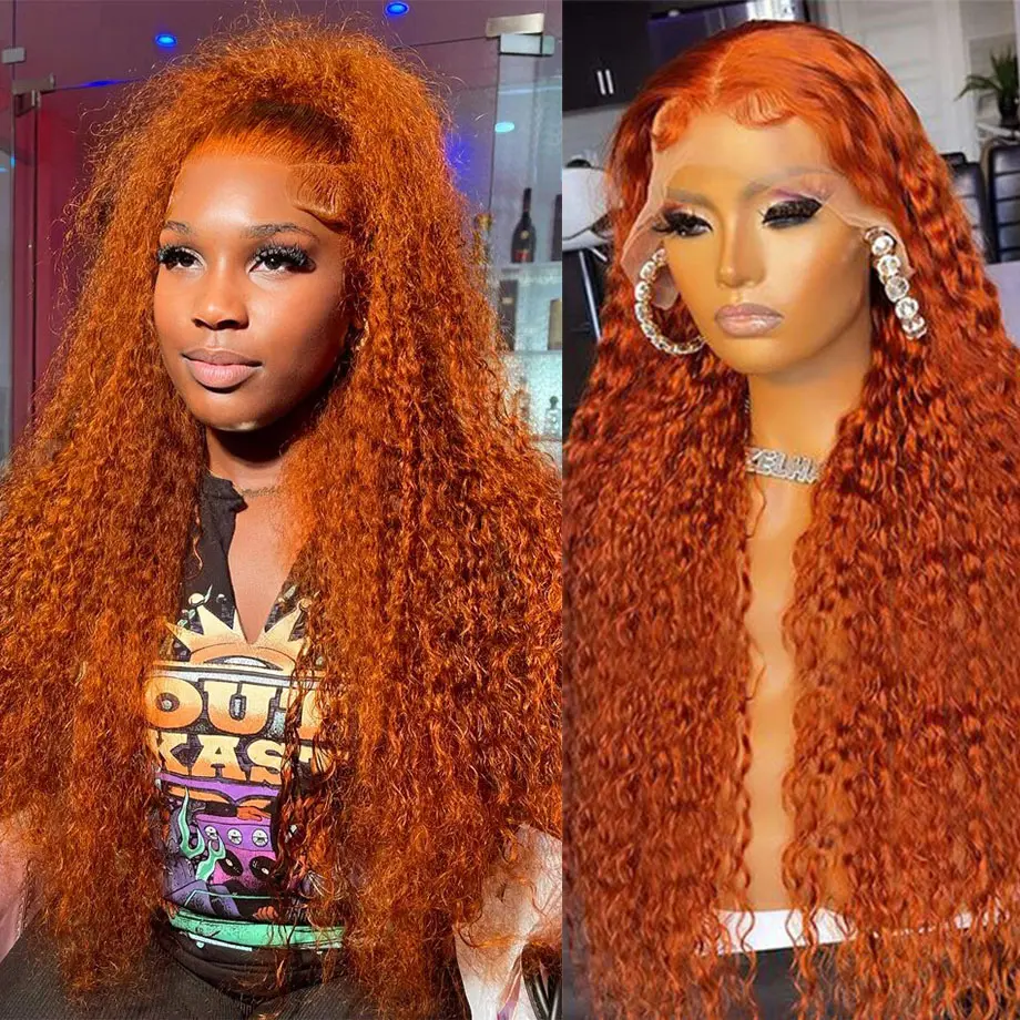 MYLOCKME Hair Ginger Orange Wig Human Hair 13x6 13x4Deep Wave Lace Front Wigs Human Hair Ginger Orange Curly Human Hair Wig 180 Density Colored with Hairline for Black Women