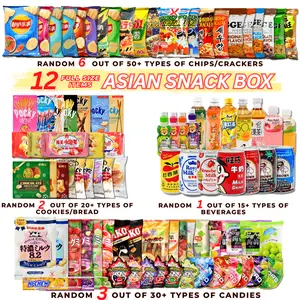 12 Full-Size Items Assorted Asian Snacks Mystery Box -4~5lbs Package Weight Included- Sweet & Savory items Rice crackers, Candies, Jellies, Gummy, Chips, Beverages - Perfect Gift Bundle Random Surprise Set