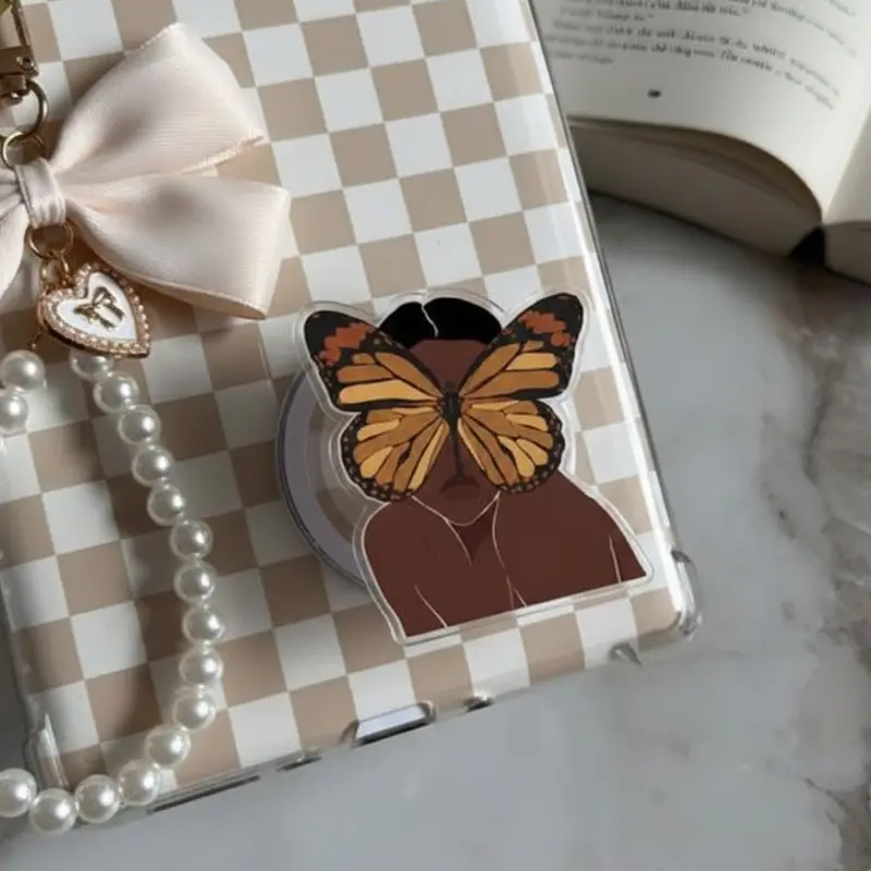 Cute Aesthetic Phone Grip Featuring Stylish Girl Art, Secure Hold And Stand, Trendy Phone Accessory, Perfect Gift For Her