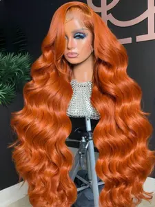 30 Inch 13x6 Ginger Lace Front Wigs Human Hair Orange Ginger Body Wave HD Lace Frontal Wigs for Women 180% Density #350 Color Glueless Wig Pre Plucked Human Hair Wig