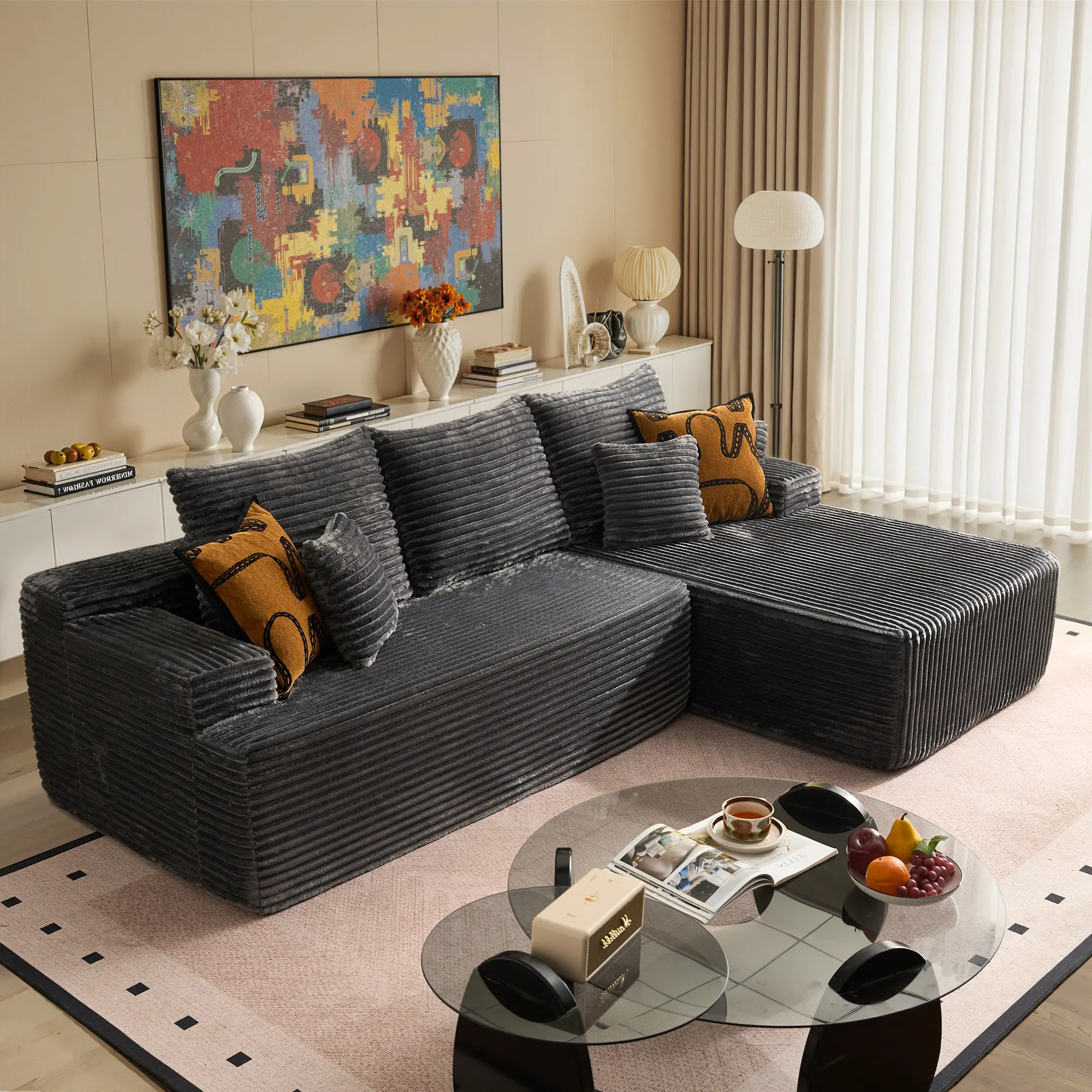 96" Grey L Shaped Sofa with Right Chaise