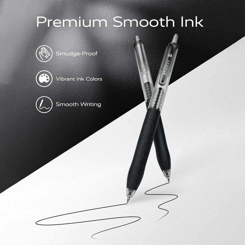 STAGEEK 12PCS Black Ink Pens,0.5mm Gel Pens Fine Point Smooth Writing Pens,Retractable Leather-Like Black Gel Pens, Business Gel Pen for Journaling, Writing, School, Office Use &Students Stationary College Essentials Back To School ,Teacher(Black,Blue)
