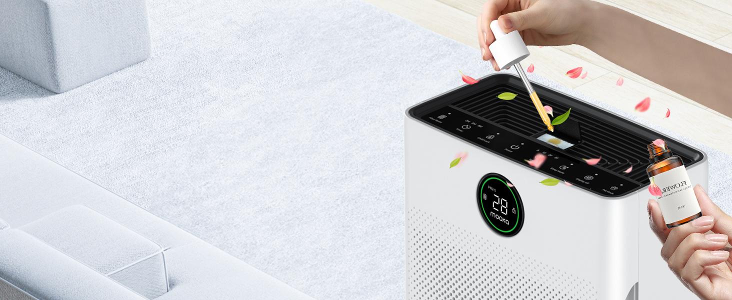 MOOKA Air Purifier for Home up to 2200sq.ft with PM2.5 Sensor, 3-Stage Filter, Pet Mode, Washable Pre-Filter, H13 HEPA for Bedroom, Dorm, Office