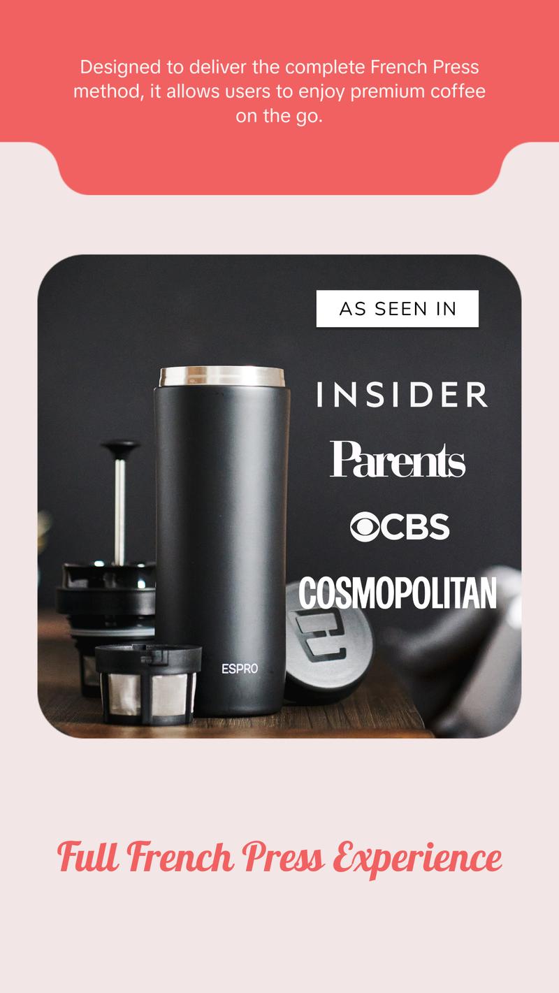Espro P1 Travel Coffee Press - Compact French Press for Daily Commute & Travel - Portable & Stylish Design