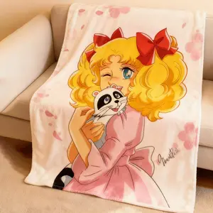 Candy Candy Blanket Flannel Throw Soft Warm All Season Romantic Moonlit Roses Design Vibrant Digital Print Bed Sofa Camping Travel Gift for Anime Fans Home Decor Christmas Birthday candy blanket