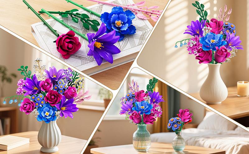 Valentines Flowers Bouquet Building Set with LED Light, 21 Flower Botanical Collection Block Toy, Rose Lily Home Plant Decor 1054PCS, Gifts for Her Adults Women Mom Kids Girls 12+