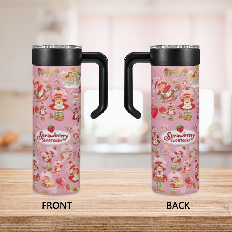 New 20oz Strawberry Shortcake Themed Insulated Stainless Steel Mug with Handle, Leak-Proof Portable Multi-Style Cup, Perfect for Coffee/Smoothies & Commute/Office/Picnic, Ideal Gift for Dessert Lovers