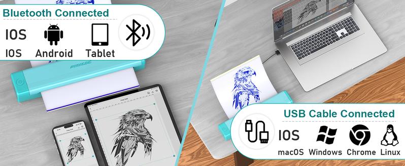 PADIEOE Wireless Bluetooth Tattoo Stencil Printer with 2000mAh Battery Portable Thermal Copier Machine Compatible with Smartphones & PC Cordless