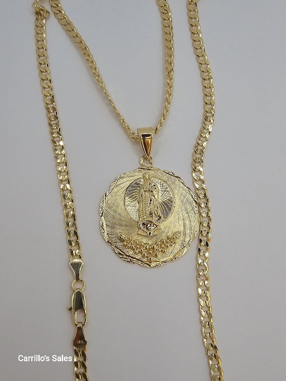 VIRGIN MARY with flowers  Cuban necklace style gold-plated beautiful design no fade no tarnish just don't take long showers with them gold over stainless