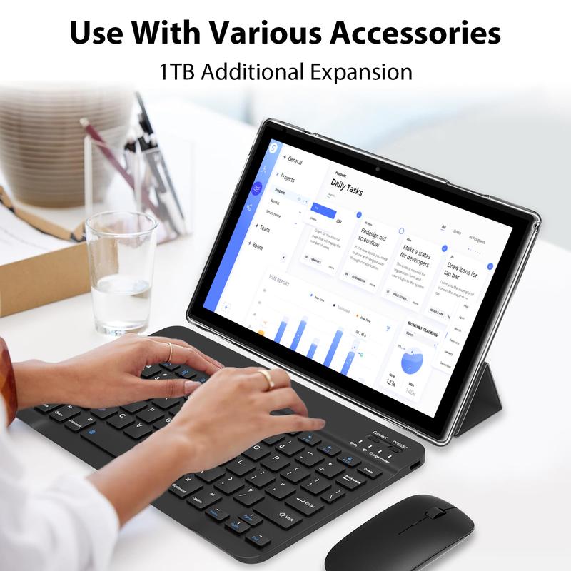 TikTokShopJumpstartSale,PEICHENG Android 15 Tablet 10.1" 18(6+12)GB RAM 128GB ROM Dual Camera Bluetooth Keyboard Mouse Stylus 2.4G/5G,For Valentine's Day Gift WiFi Type-C Charging Large Storage Portable Cellphone Smartphone PINK