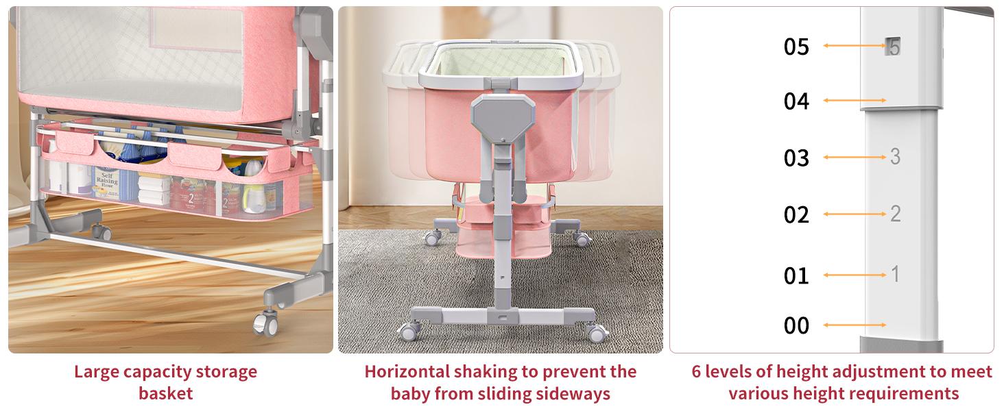 Electric Baby Bassinet with 6 Height Adjustments & 4 Lullabies, Stable Horizontal Swing, Bedside Sleeper, 3 Modes, Built-in Music, Bluetooth 5.0, 360° Rotating Wheels