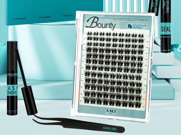 AMZGIRL Lash Clusters Kit WildFluff Enhanced D Curl Eyelash Extension Kit WildFlow Lashes Cluster Invisible Band Lash with White Lash Bond and Seal,  Lash Remover and Lash Applicators